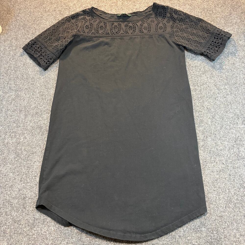 Lauren Ralph Lauren Black Eyelet Yoke Short Sleeve Mini Shirt Dress Women Small